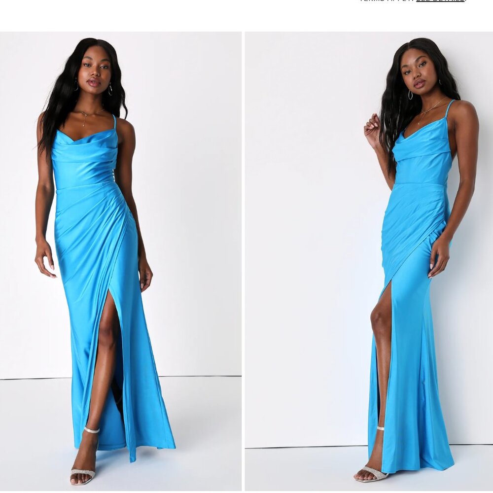 LuLu Dress Attention Seeker Bright Blue Cowl Neck Maxi Dress